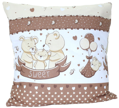 Kissenbezug - SWEET Bärchen Braun - 80x80cm Bezug Baby Kopfkissenbezug Kissenhülle