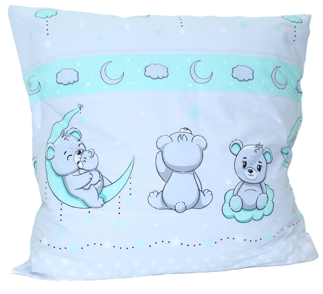 Kissenbezug -  Bärchen Minze - 80x80cm Bezug Baby Kopfkissenbezug Kissenhülle
