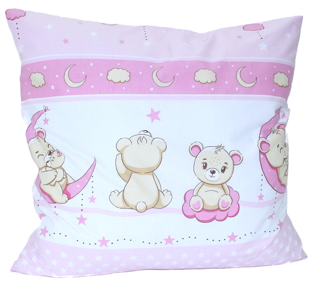 Kissenbezug - Bärchen Rosa - 80x80cm Bezug Baby Kopfkissenbezug Kissenhülle