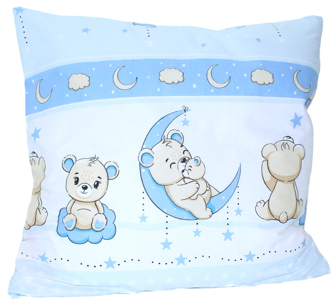 Kissenbezug - Bärchen Blau - 80x80cm Bezug Baby Kopfkissenbezug Kissenhülle