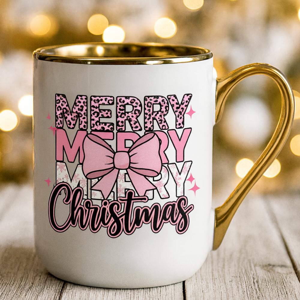 Advent Weihnachten Winter- Tasse Kaffee Tasse Becher mit glänzendem Goldrand- Schleife