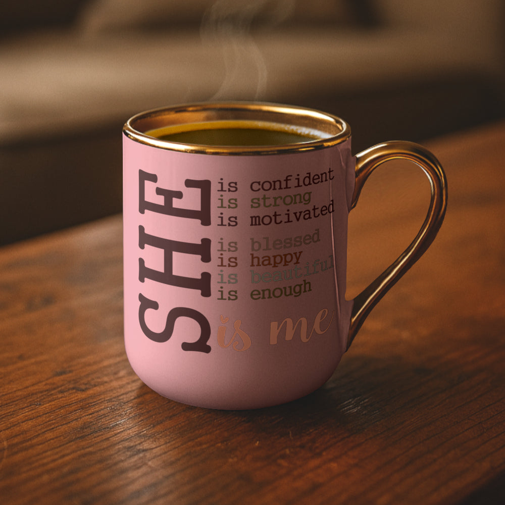 Tasse Kaffee Tasse Becher mit glänzendem Goldrand - SHE IS