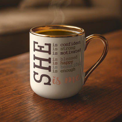 Tasse Kaffee Tasse Becher mit glänzendem Goldrand - SHE IS