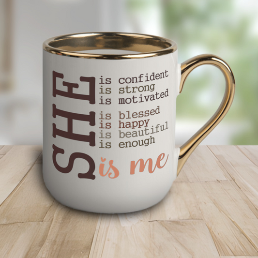 Tasse Kaffee Tasse Becher mit glänzendem Goldrand - SHE IS