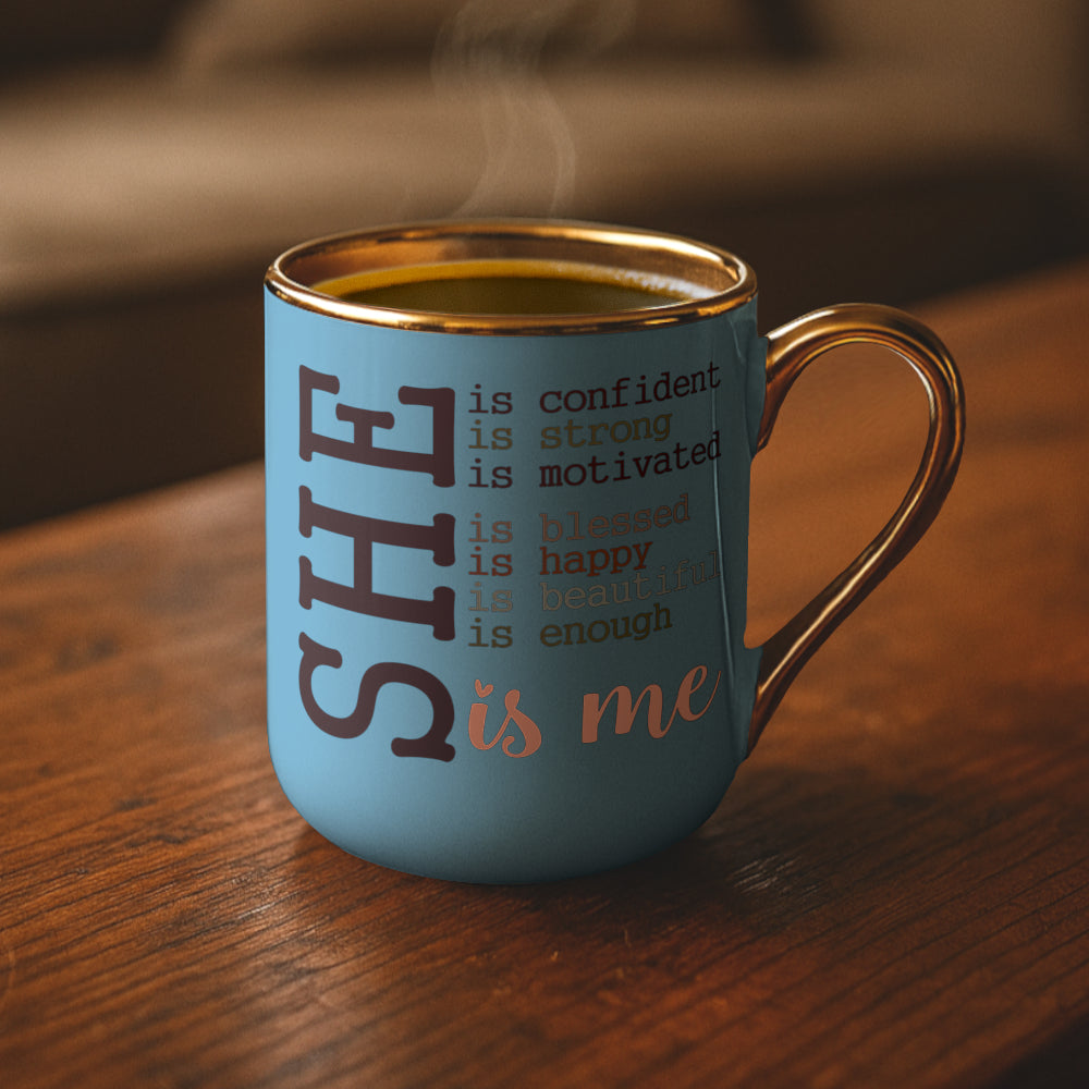 Tasse Kaffee Tasse Becher mit glänzendem Goldrand - SHE IS