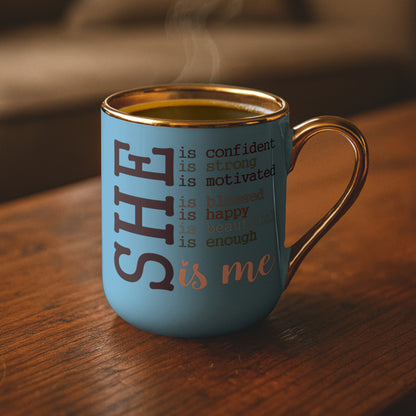 Tasse Kaffee Tasse Becher mit glänzendem Goldrand - SHE IS