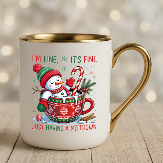 Advent Weihnachten Winter- Tasse Kaffee Tasse Becher mit glänzendem Goldrand- Snowman