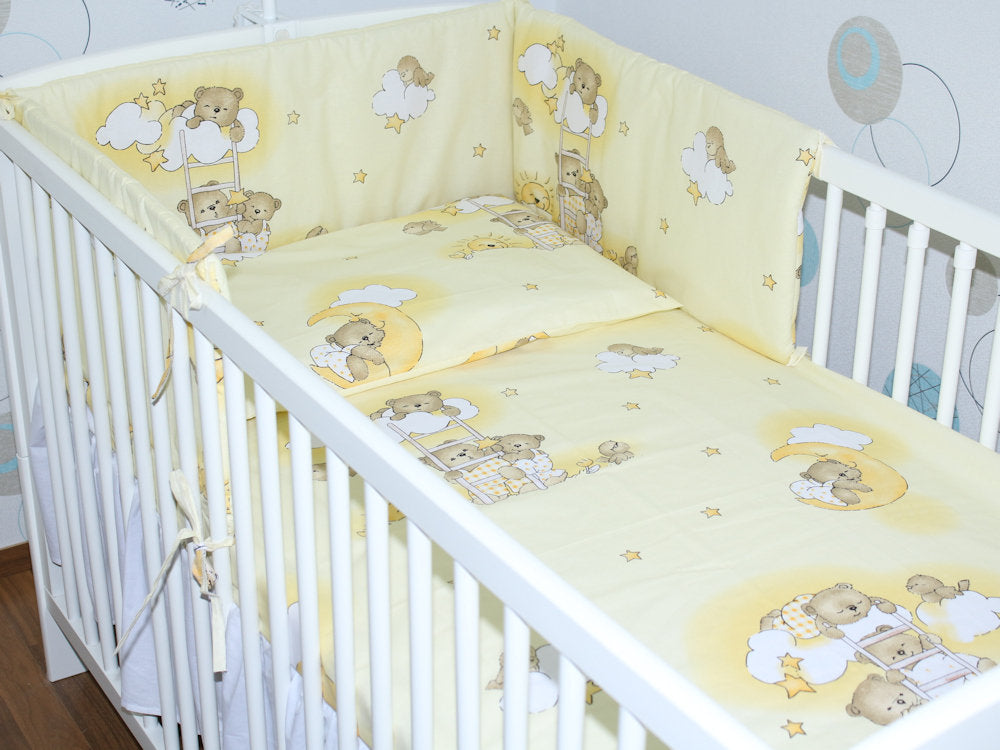 Baby Bettset - Bärchen auf Leitern Gelb - 5-11 teilig mit Vollstoff Himmel
