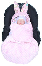 Lade das Bild in den Galerie-Viewer, Einschlagdecke HASE - Einhorn + Rosa - mit Kapuze Babyschale Decke

