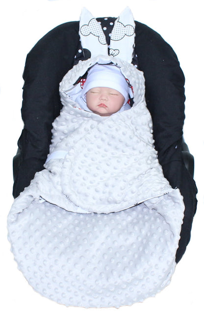 Einschlagdecke HASE - Minnie + Grau - mit Kapuze Babyschale Decke