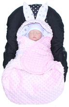 Lade das Bild in den Galerie-Viewer, Einschlagdecke HASE - Star Hell + Rosa - mit Kapuze Babyschale Decke
