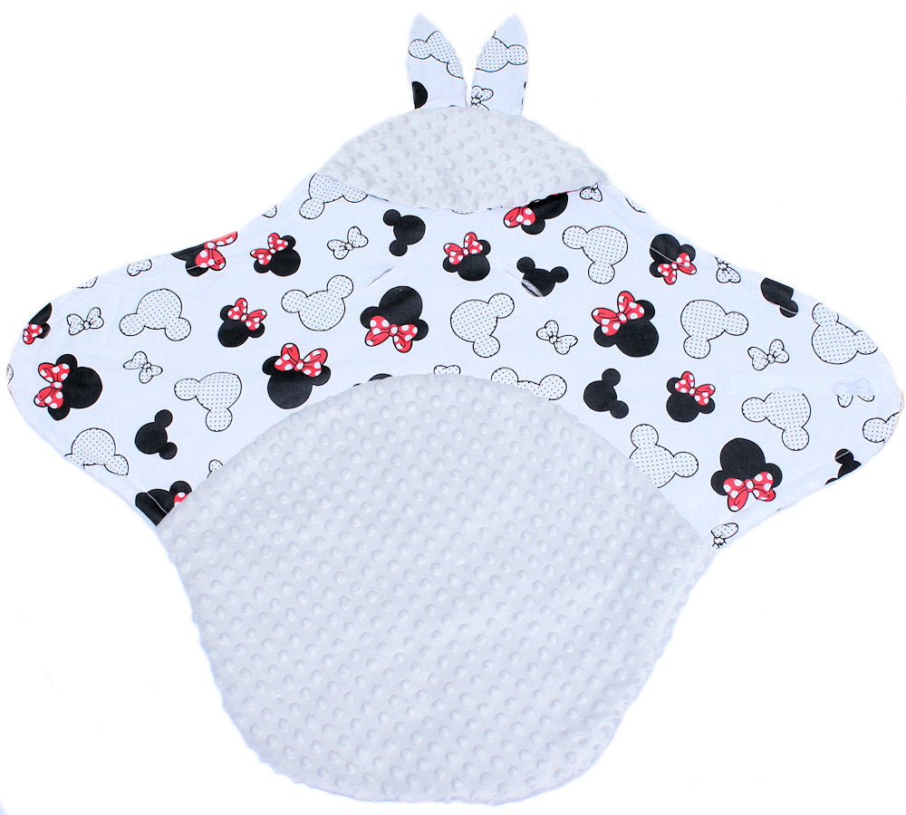Einschlagdecke HASE - Minnie + Grau - mit Kapuze Babyschale Decke