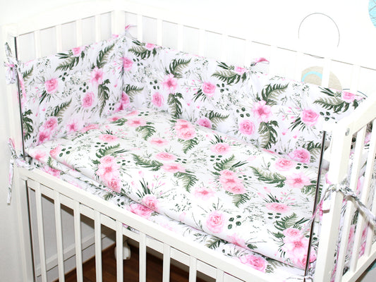 6 TLG- BABY SET mit Bettwäsche - Flowers - für Beistellbett 40x90cm