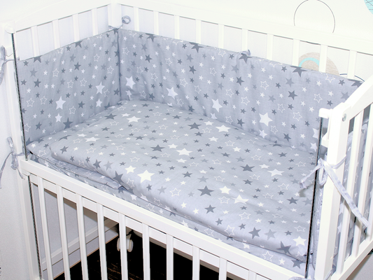 6 TLG- BABY SET mit Bettwäsche - Star Dunkel - für Beistellbett 40x90cm