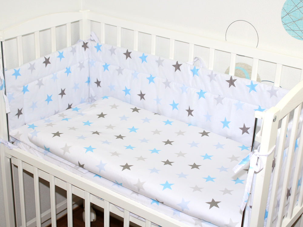 6 TLG- BABY SET mit Bettwäsche - Star in Blau - für Beistellbett 40x90cm