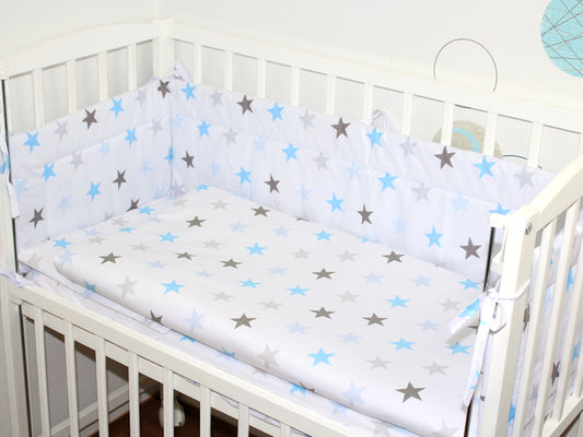 6 TLG- BABY SET mit Bettwäsche - Star in Blau - für Beistellbett 40x90cm