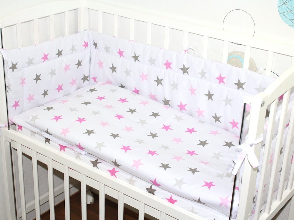 6 TLG- BABY SET mit Bettwäsche - Star in Rosa - für Beistellbett 40x90cm