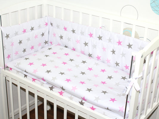 6 TLG- BABY SET mit Bettwäsche - Star in Rosa - für Beistellbett 40x90cm
