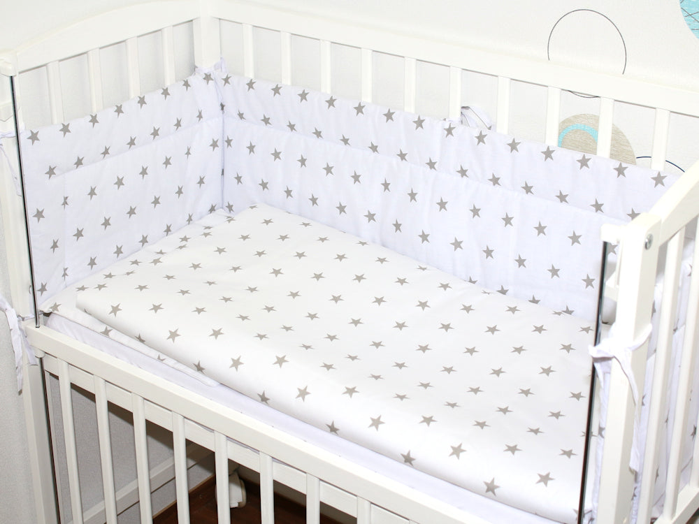 6 TLG- BABY SET mit Bettwäsche - Sternchen auf Weiß - für Beistellbett 40x90cm