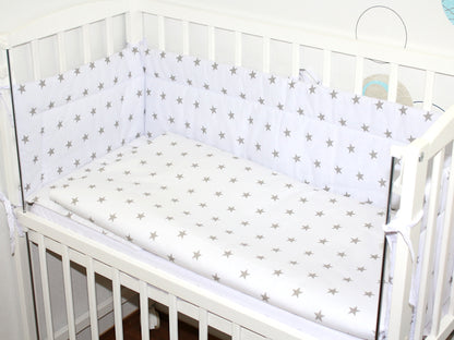 6 TLG- BABY SET mit Bettwäsche - Sternchen auf Weiß - für Beistellbett 40x90cm