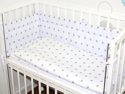 6 TLG- BABY SET mit Bettwäsche - Sternchen auf Weiß - für Beistellbett 40x90cm