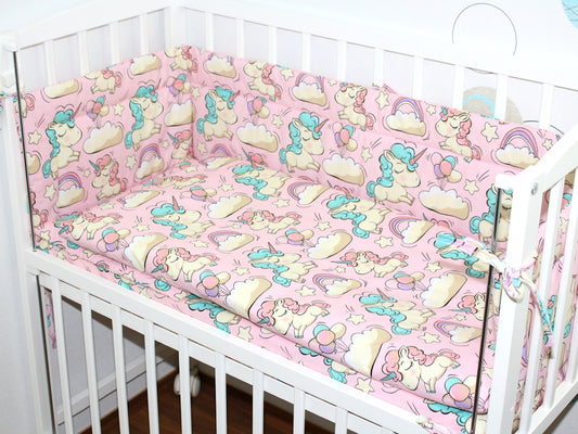 6 TLG- BABY SET mit Bettwäsche - Einhorn - für Beistellbett 40x90cm