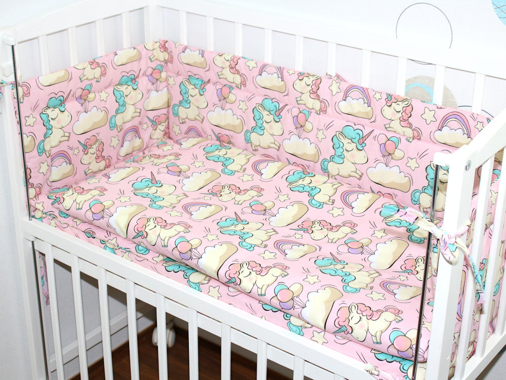 6 TLG- BABY SET mit Bettwäsche - Einhorn - für Beistellbett 40x90cm