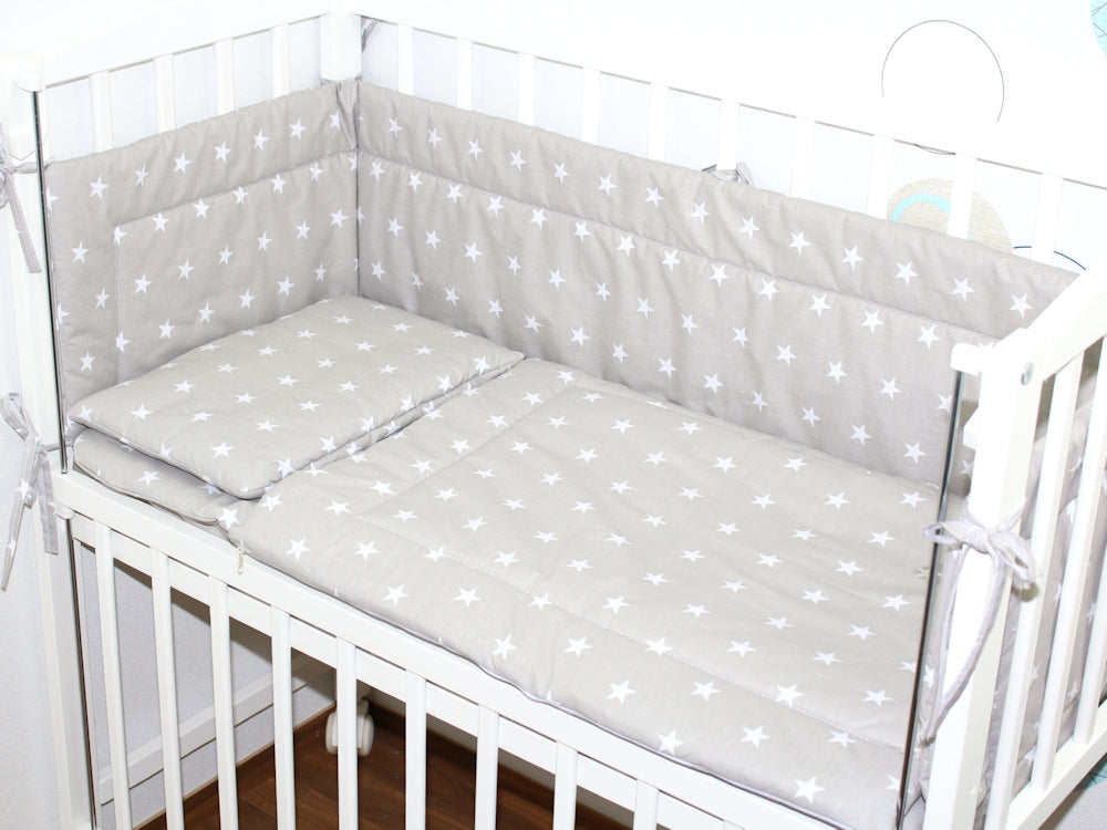 4 TLG- BABY SET mit Schlafsack - Sternchen auf Grau - für Beistellbett 40x90cm