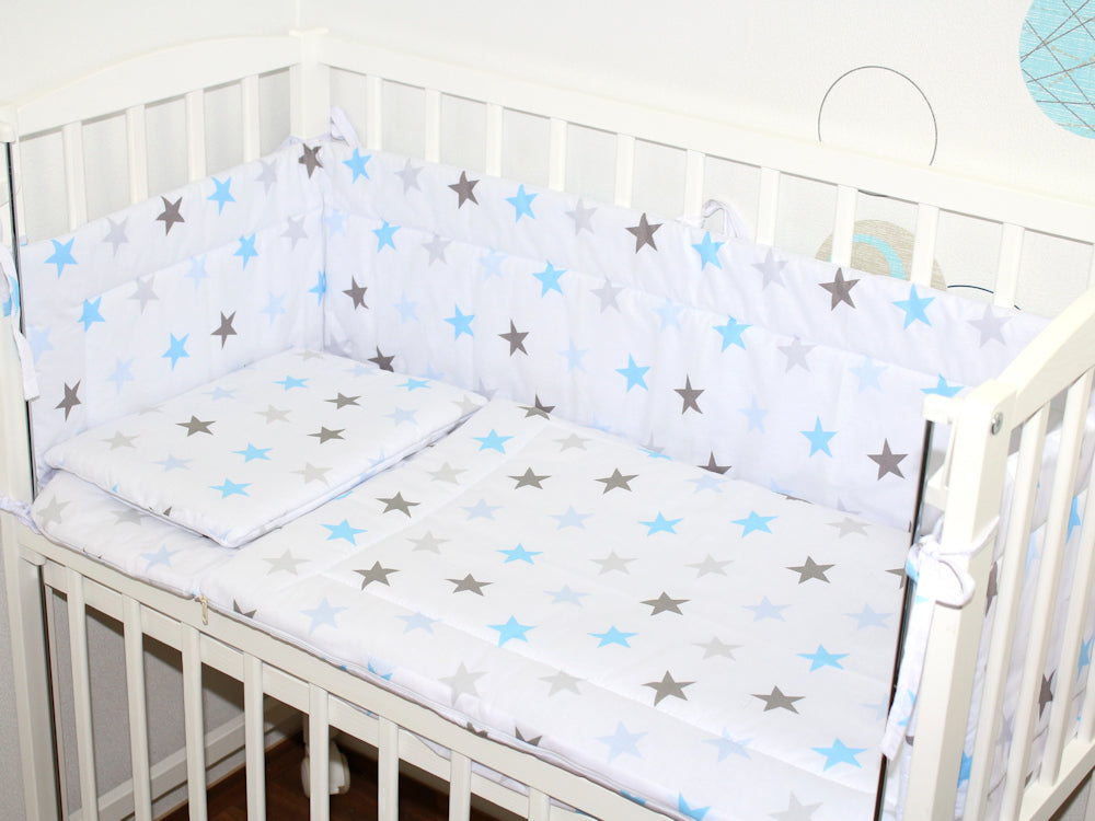 4 TLG- BABY SET mit Schlafsack - Star in Blau - für Beistellbett 40x90cm