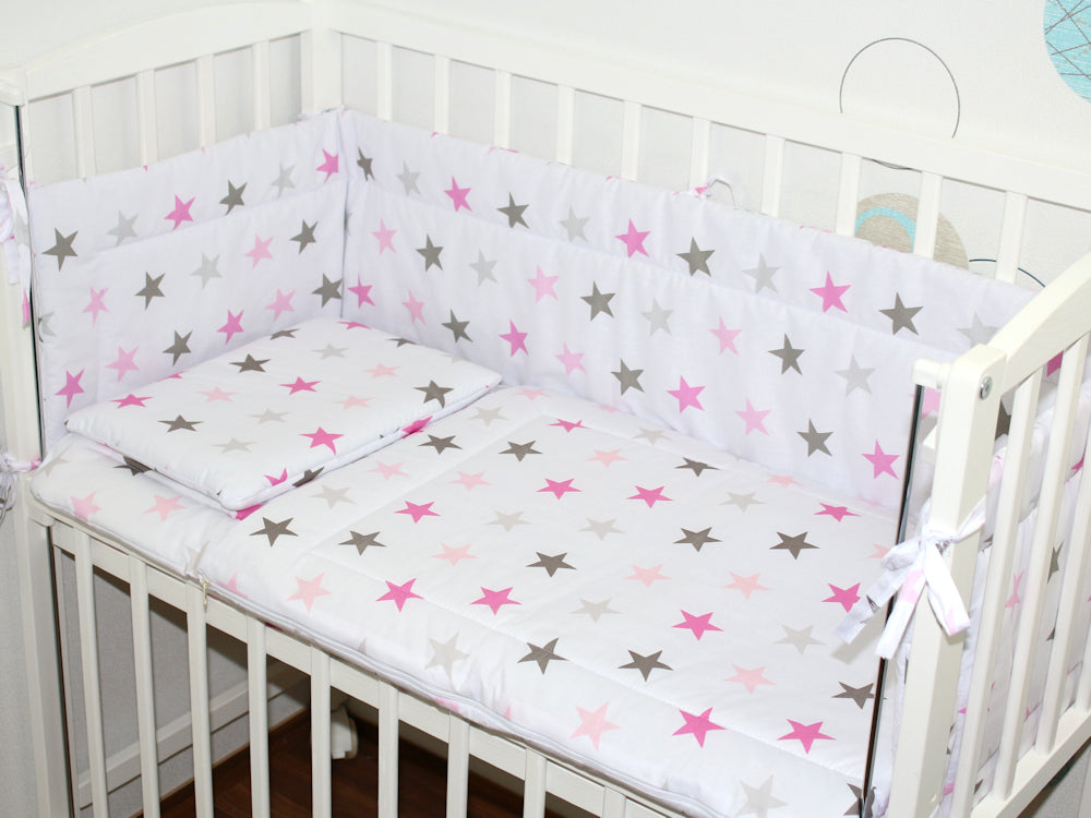 4 TLG- BABY SET mit Schlafsack - Star in Rosa - für Beistellbett 40x90cm