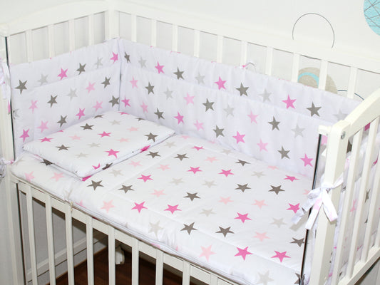 4 TLG- BABY SET mit Schlafsack - Star in Rosa - für Beistellbett 40x90cm
