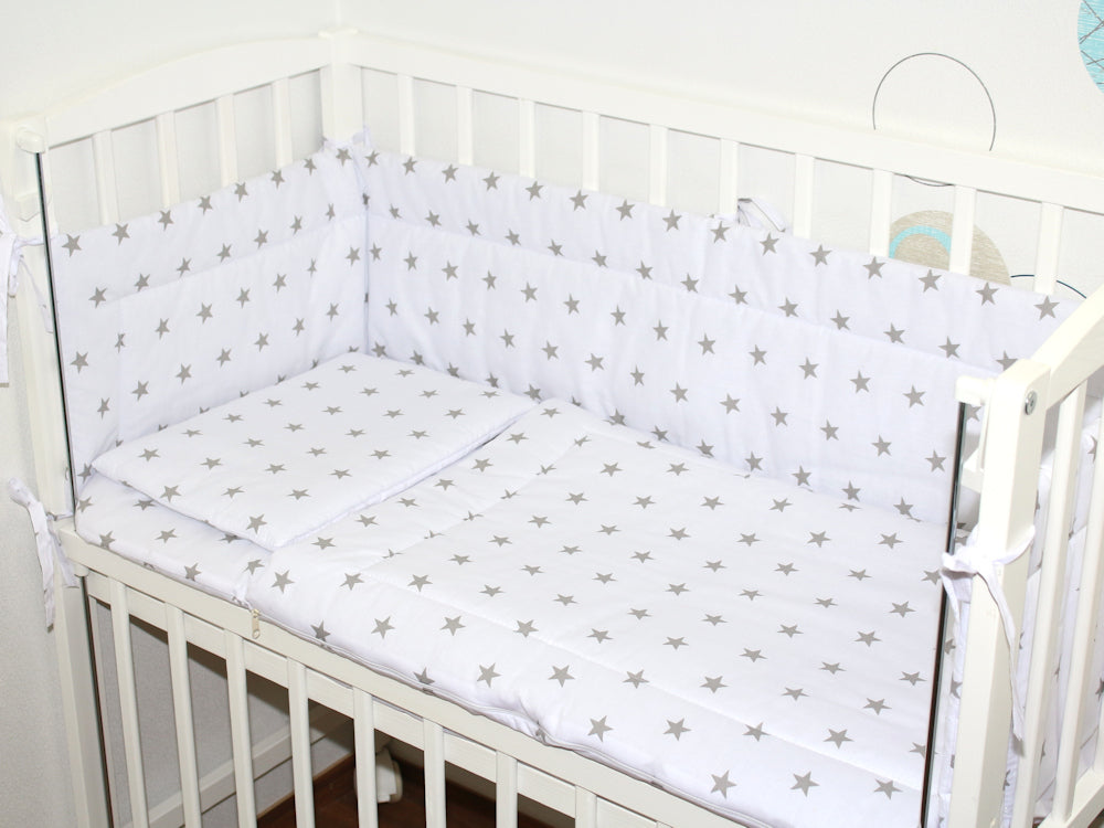 4 TLG- BABY SET mit Schlafsack - Sternchen auf Weiß - für Beistellbett 40x90cm