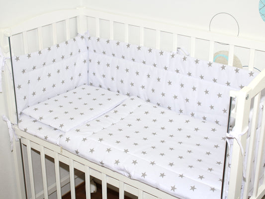 4 TLG- BABY SET mit Schlafsack - Sternchen auf Weiß - für Beistellbett 40x90cm