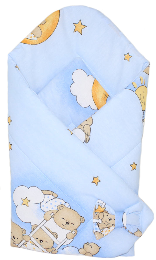 Babyhörnchen - Bärchen auf Leitern Blau - Babynest- Steckkissen Pucktuch
