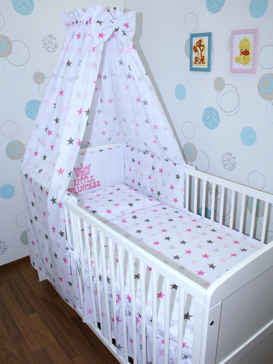 Little Princess Kleine Princess Bettwäsche Baby Bettset mit Nestchen Himmel Sterne Rosa