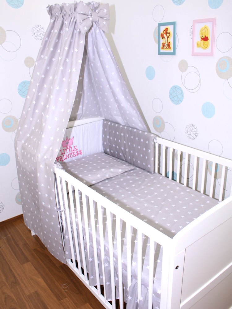 Bettset - Princess Sterne auf Grau - mit Applikation Vollstoff Himmel Bettwäsche Set