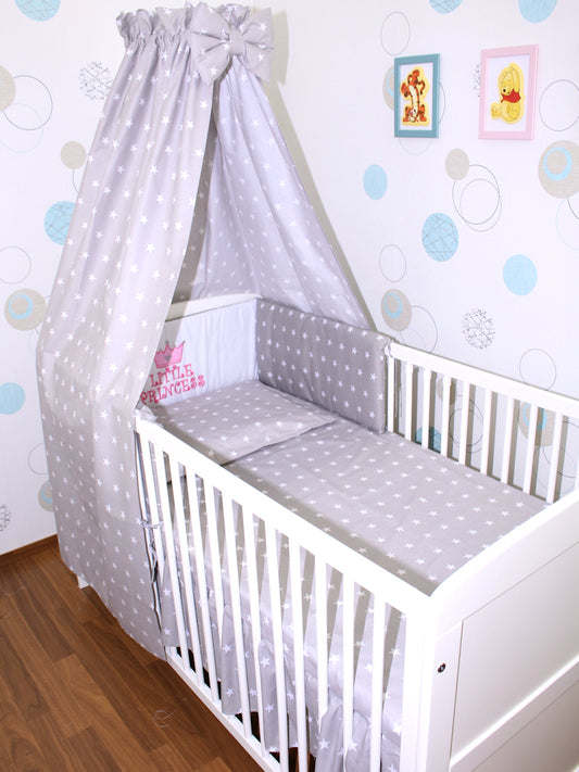 Bettset - Princess Sterne auf Grau - mit Applikation Vollstoff Himmel Bettwäsche Set