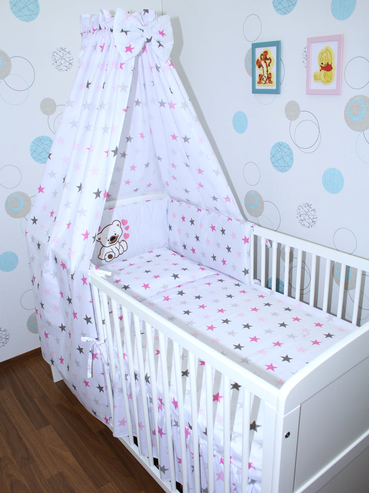 Bettset - Bärchen mit Herzen Star Rosa - mit Applikation Vollstoff Himmel Bettwäsche Set