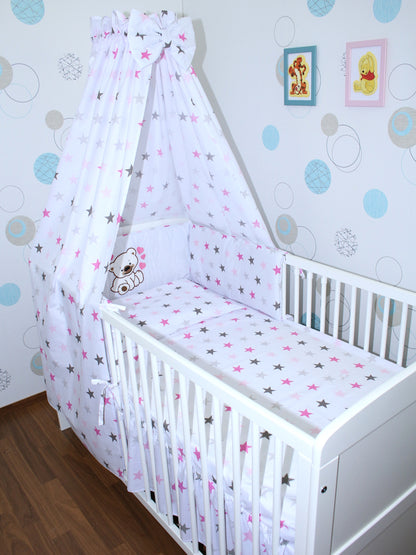 Bettset - Bärchen mit Herzen Star Rosa - mit Applikation Vollstoff Himmel Bettwäsche Set