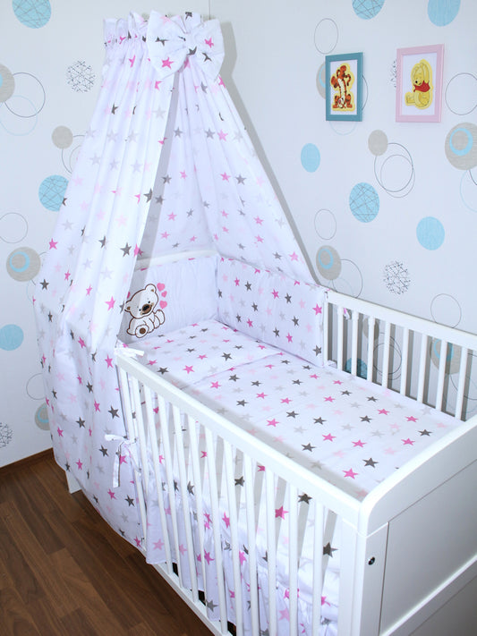 Bettset - Bärchen mit Herzen Star Rosa - mit Applikation Vollstoff Himmel Bettwäsche Set