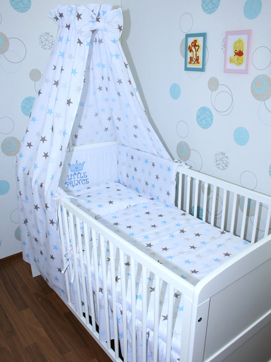 Bettset - Prince Star Blau - mit Applikation Vollstoff Himmel Bettwäsche Set