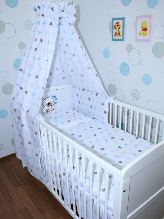 Bettset - Bärchen mit Herzen Star Blau - mit Applikation Vollstoff Himmel Bettwäsche Set