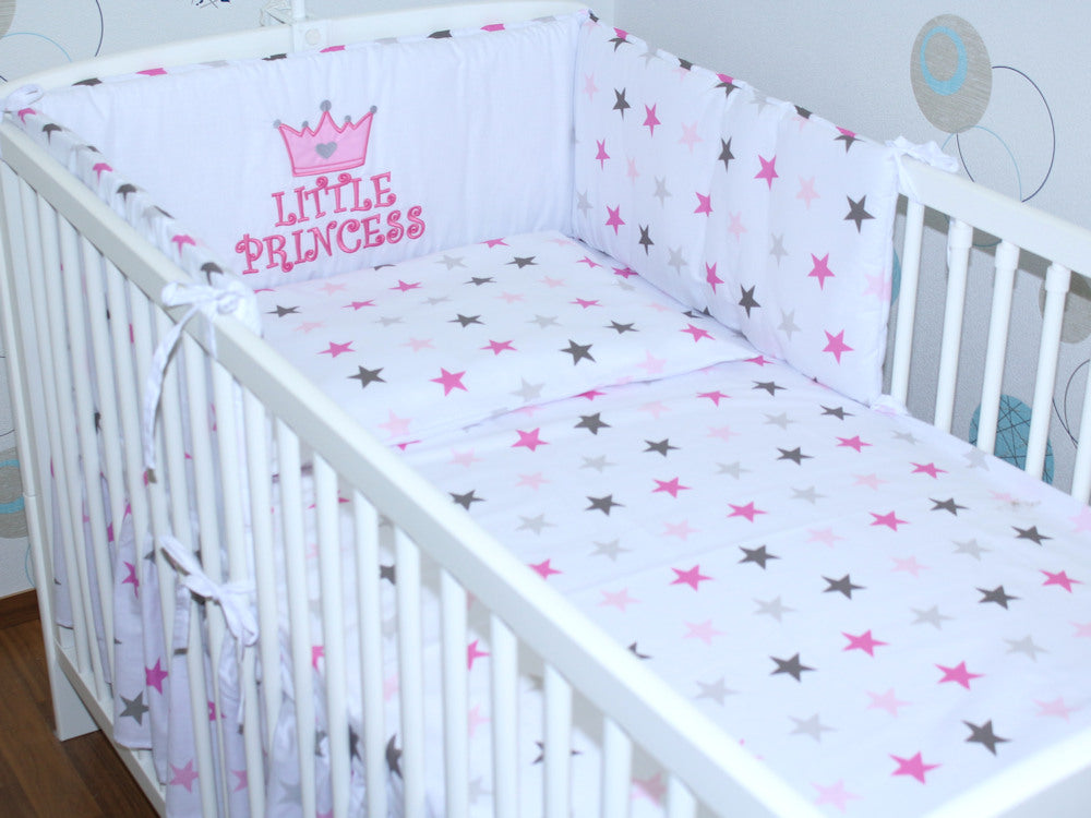 Baby Bettset - Princess Star Rosa - mit Applikation Vollstoff Himmel Bettwäsche Set