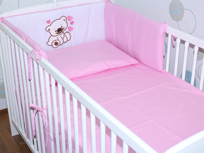 Bettset - Bärchen mit Herzen Rosa - mit Applikation Vollstoff Himmel Bettwäsche Set