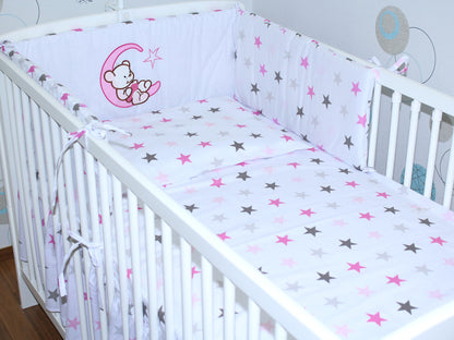 Bettset - Bärchen auf dem Mond Star Rosa - mit Applikation Vollstoff Himmel Bettwäsche Set