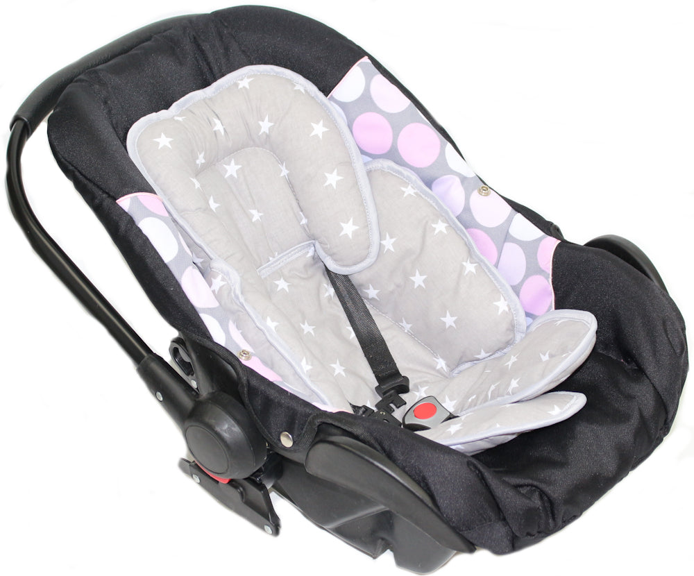 Sitzverkleinerer Baumwolle - Sternchen auf Grau -  für Auto Kindersitz Babyschale