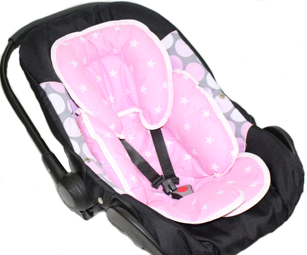 Sitzverkleinerer Baumwolle - Sternchen auf Rosa -  für Auto Kindersitz Babyschale