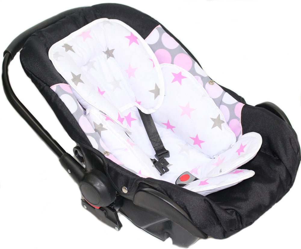 Sitzverkleinerer Baumwolle - Star Rosa -  für Auto Kindersitz Babyschale