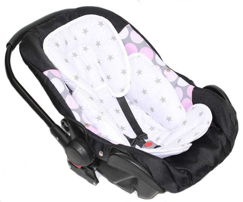 Sitzverkleinerer Baumwolle - Sternchen auf Weiß -  für Auto Kindersitz Babyschale
