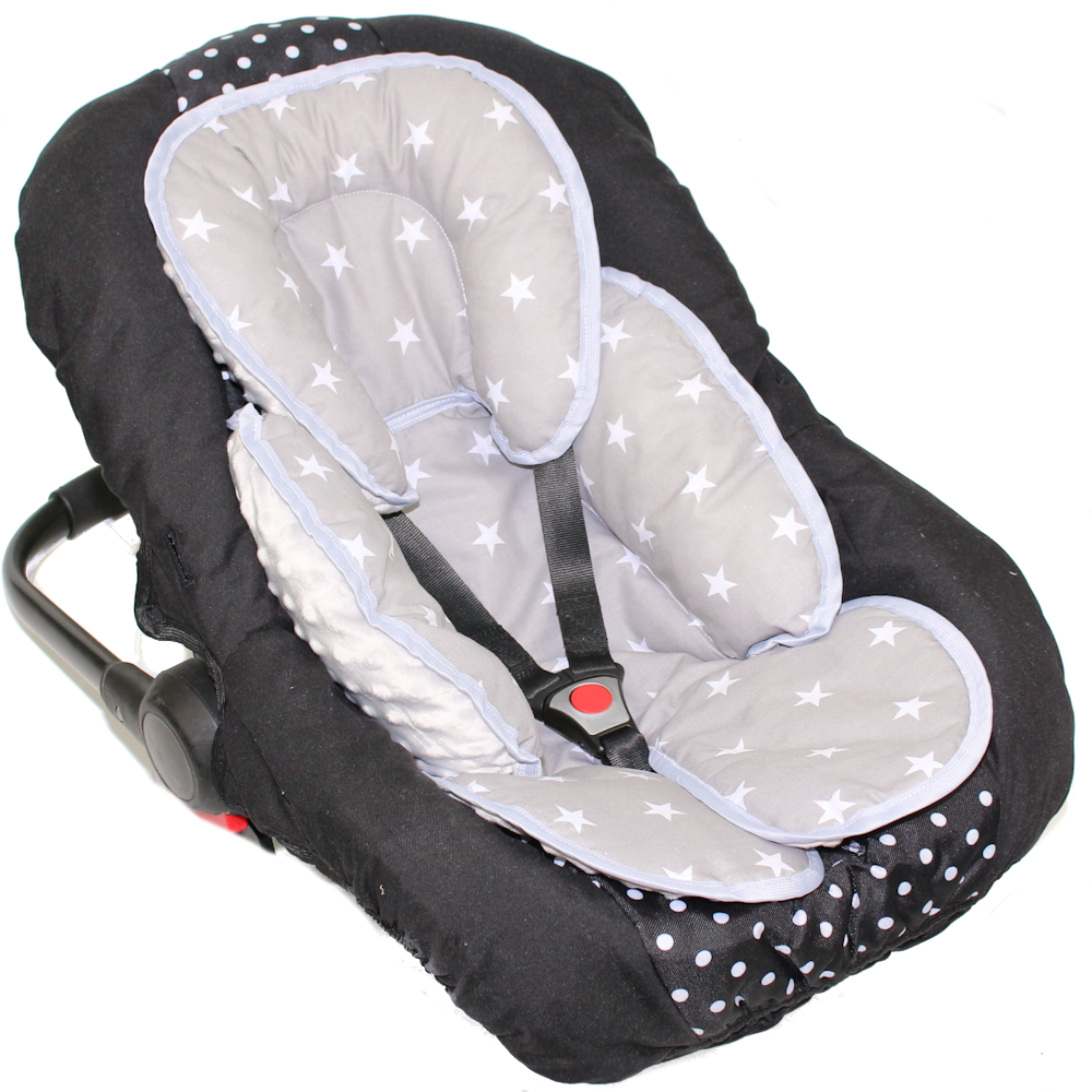 Sitzverkleinerer MINKY - Baumwolle - Sternchen auf Grau+Grau-  für Auto Kindersitz Babyschale